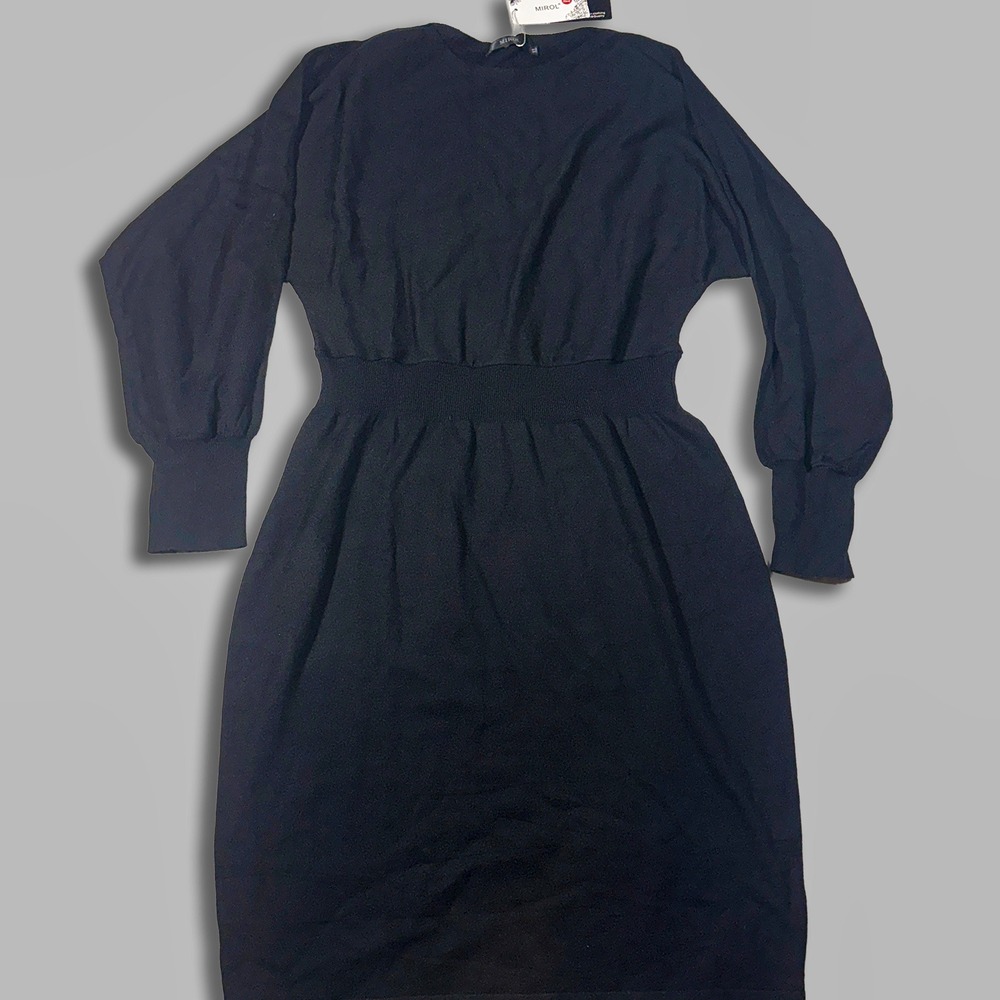 Mirol Puff Long Sleeve Knit Black Midi Dress Dark Academia Womens Size XL NWT